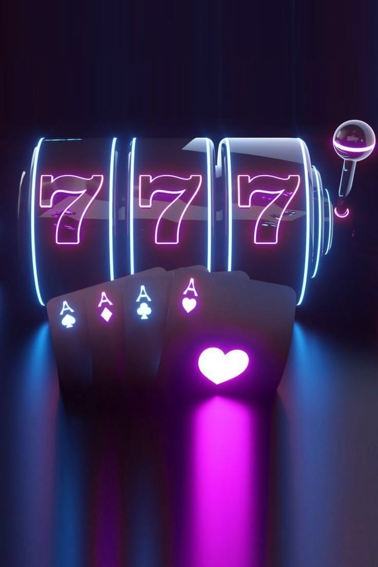 Neon slot machine reels showing 777